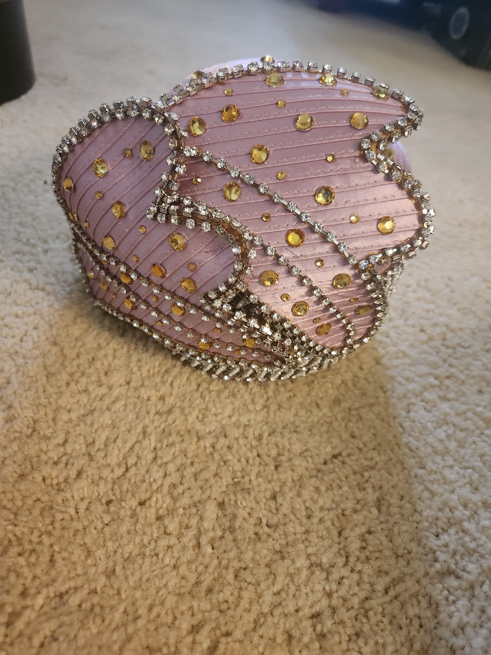 Donna Vinci Couture Pink Gold Rhinestone Statement Church Hat